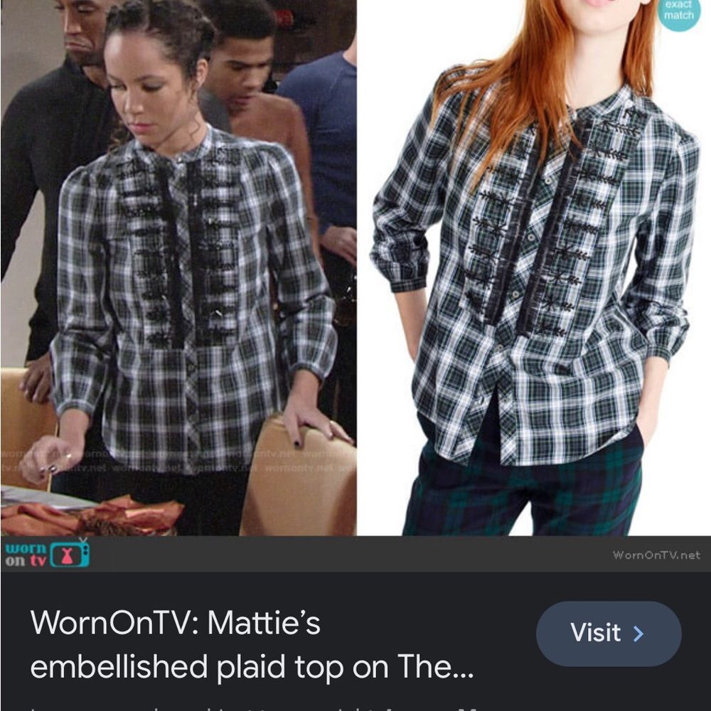 J. Crew Embellished Button-Up Shirt in Forest Tartan Plaid Women Size Small ECU